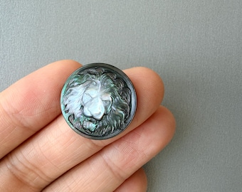 Hand Carved Natural Mother of Pearl Lion Cabochon, MOP Pendant Connector, E740