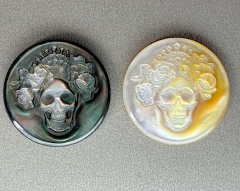 Hand Carved Natural Mother of Pearl Skull Pendant, MOP Cabochon, E737
