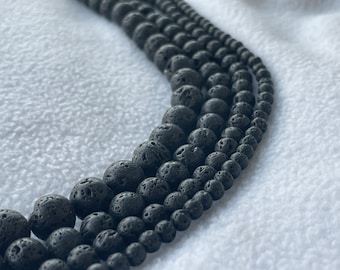 Round Genuine Lava Beads, Natural Lava Stone Beads, Black Volcanic Rock Beads,4mm 6mm 8mm 10mm 12mm, Gemstone Loose Beads, Full Strand, E285