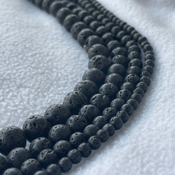 Round Genuine Lava Beads, Natural Lava Stone Beads, Black Volcanic Rock Beads,4mm 6mm 8mm 10mm 12mm, Gemstone Loose Beads, Full Strand, E285