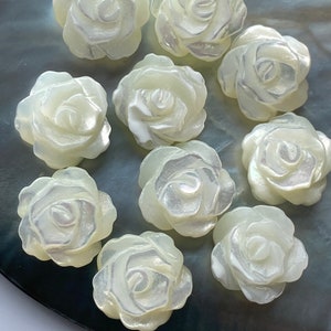 5 pcs Double Sides Carved Natural Mother Of Pearl Rose Beads, MOP Shel Rose Flower Beads 8,10,12mm, Rose Charm, E211