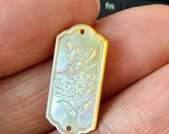 Hand Carved Natural Gold Mother of Pearl Plum Blossom Bead,  E757
