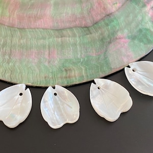 5 Pieces White Mother of Pearl Fish Beads, Hand Carved MOP Charms, E405
