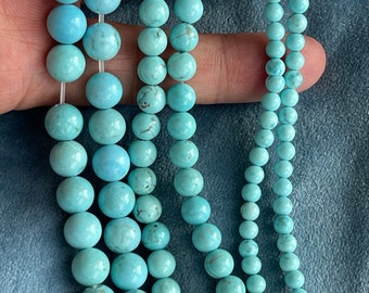 Round Turquoise Beads, Turquoise Stone Beads, 4mm 6mm 8mm Turquoise, Gemstone Loose Beads, Full Strand, E150