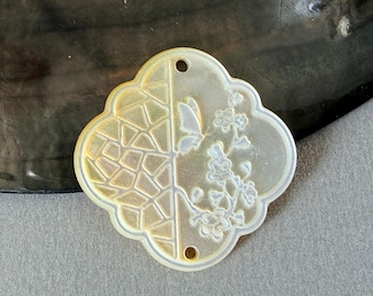 Hand Carved Natural God Mother of Pearl Bead, E753