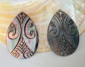 2 Pieces  Hand Carved Mother of Drop Beads, E766