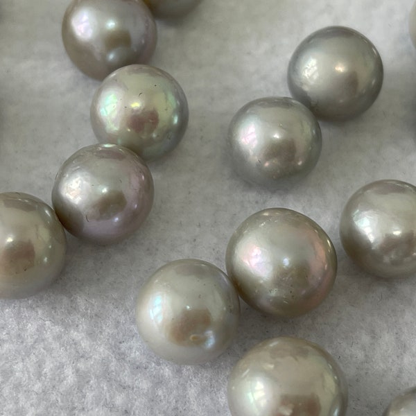 9-13mm+ Grey Round Edison Pearl, Pearls, Real Fresh Water Pearls, Loose Pearls, Genuine Edison Pearls No hole, Half hole, Through Hole, E024