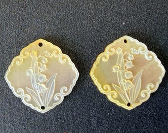Hand Carved Natural God Mother of Pearl Bead, MOP Connector, E761