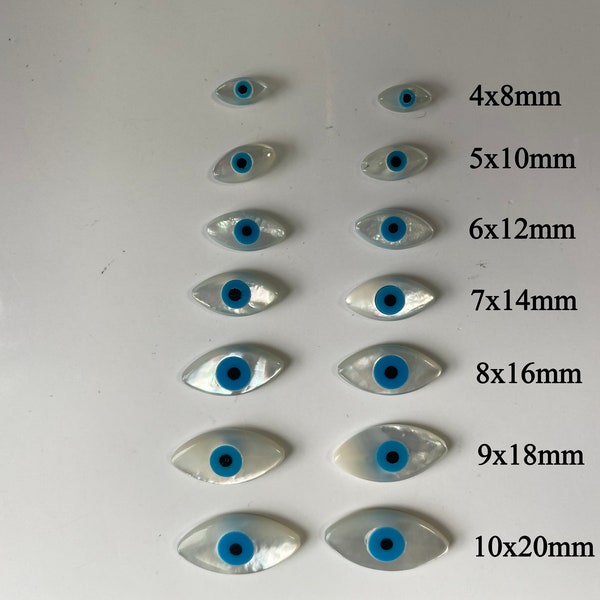 10pcs Mother Of Pearl Oval Evil Eye Beads, MOP Evil Eye Marquise Cabochon For Handmade Jewelry, E341
