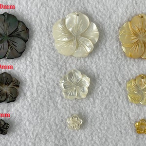 Carved MOP Hibiscus Beads, Mother of Pearl Plumeria Beads, Hand Carved MOP Shell flower, 10mm 20mm 30mm Black/White/Gold, E043