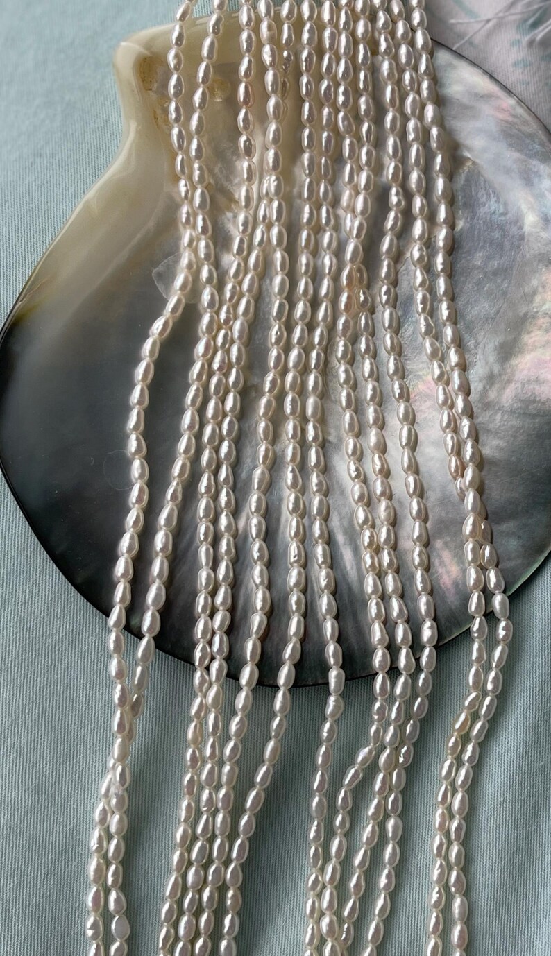Tiny Rice Freshwater Pearls, Baroque Seed Pearl Strand (2.6mm-3mm) E169 ...