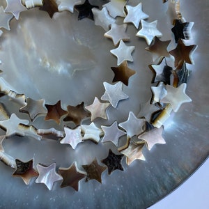 Tahiti Black Mother Of Pearl Star Beads, Natural Black MOP Pentagon Beads, 15.5” Full Strand, E272