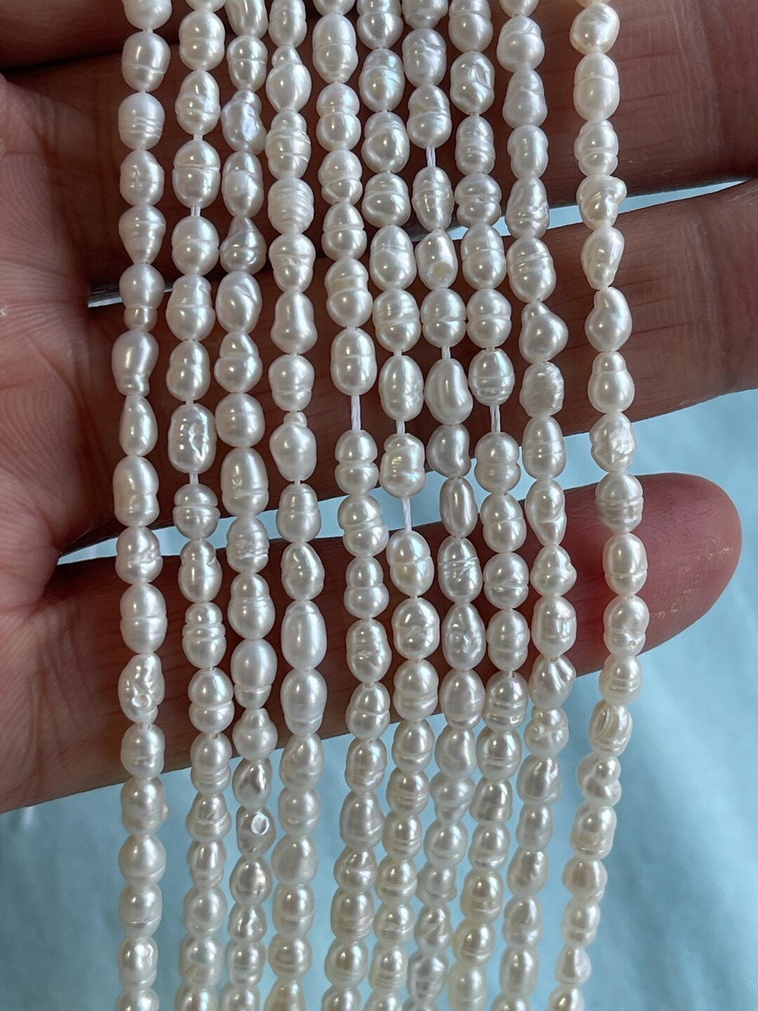 3.5mm Tiny Rice Loose Irregular Freshwater Pearls Baroque Full Strand ...