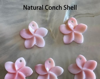2 pcs Hand Carved Natural Pink Conch Shell Plumeria Beads, E614