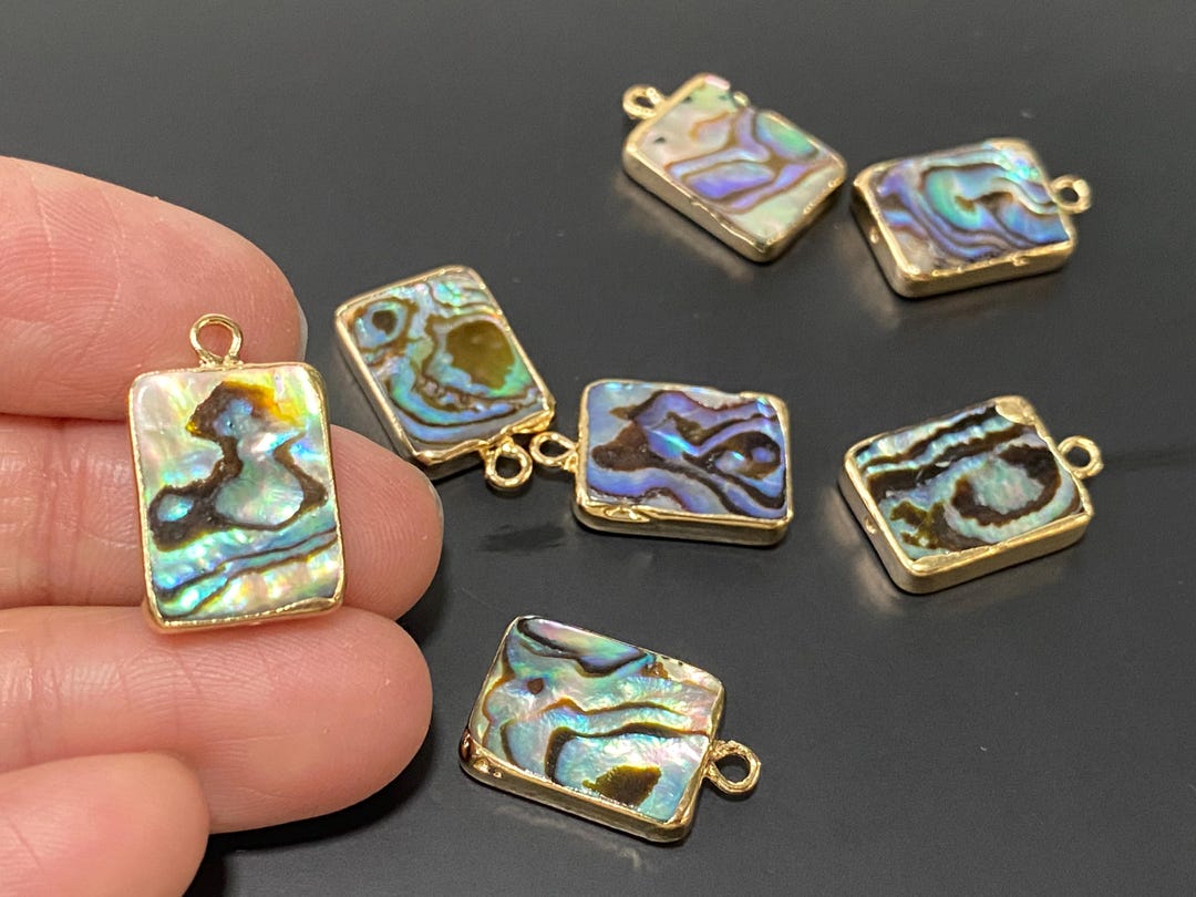 5 Pcs Natural Abalone Shell Gold Plated 12x16mm Oblong Pendants , E593 ...