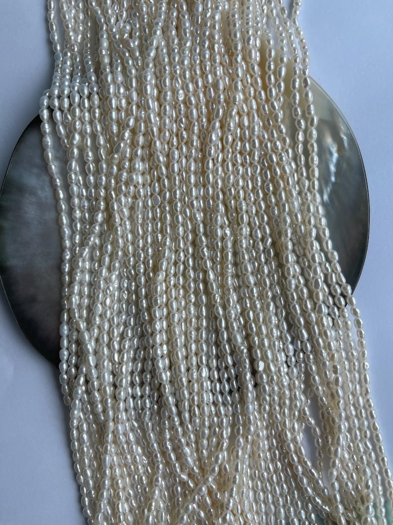 Tiny Rice Freshwater Pearls, Baroque Seed Pearl Strand (2.6mm-3mm) E169 ...