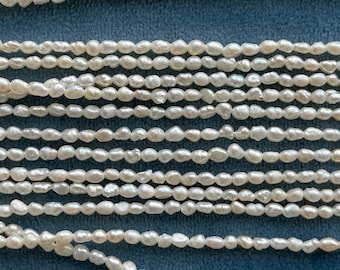 2-3mm Tiny rice FW pearls, Loose mini irregular rice loose freshwater pearls, Small seed Baroque Rice Pearl, 2-7mm full strand, E056-E128