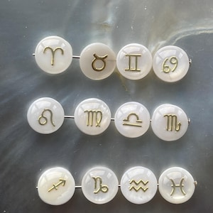 8 mm MOP Koraliki Znaki Zodiaku, Masa Perłowa Urok Gwiazdki Śpiewa, E571