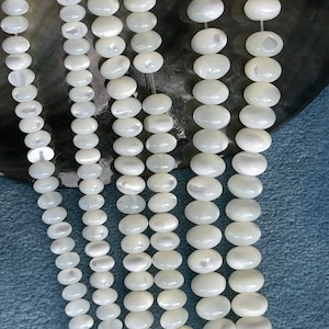 Mother Of Pearl Smooth Abacus Beads, Natural White MOP Spacer Beads, 3x5mm, 4x6mm MOP Shell Rondelle Beads, 15.5” Full Strand, E154