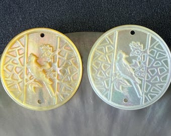 Hand Carved Natural God Mother of Pearl Bead, MOP Connector, E762