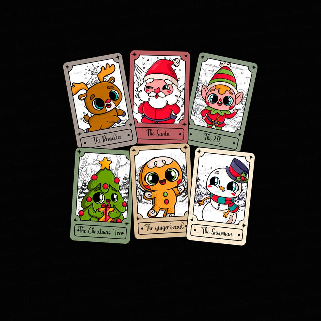 Retro Christmas Tarot Cards Png Bundle, Trendy Christmas Png, Santa