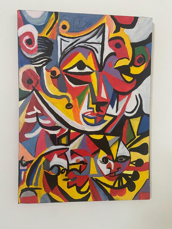 鮮やかな反射の抽象的な顔のアート - Etsy 日本