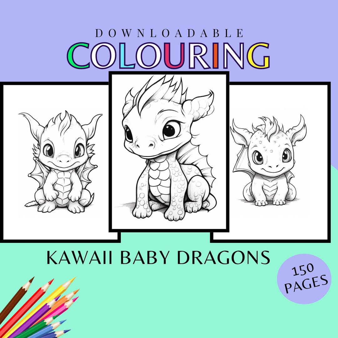 Kawaii Baby Dragons Colouring Pages, Printable, Colouring Bundle ...
