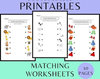 Printable matching by pictures worksheets, preschool, kindergarten, busy book, education activities.