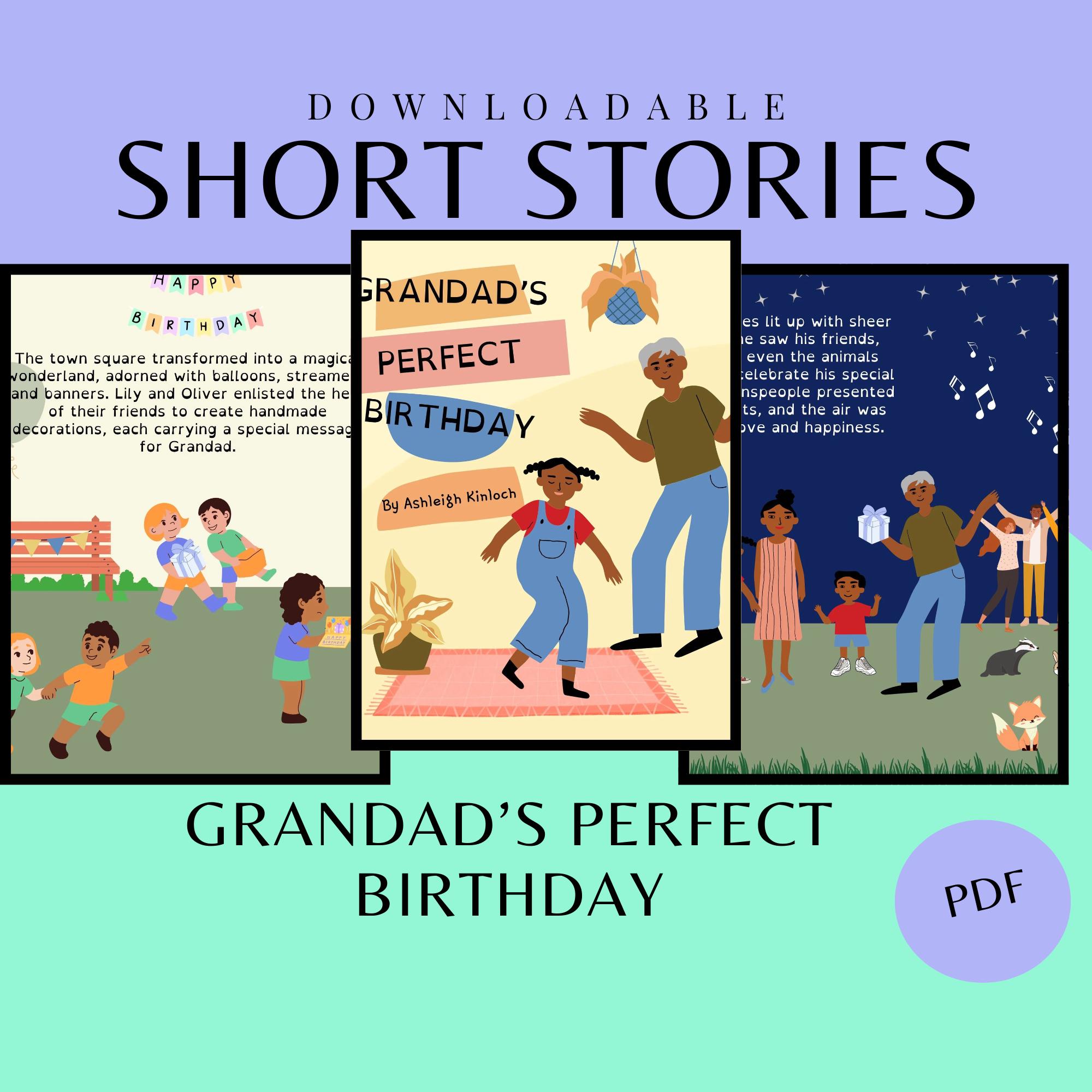 Grandad's birthday, bedtime story, kid's book, ebook, digital pdf, children's short story.