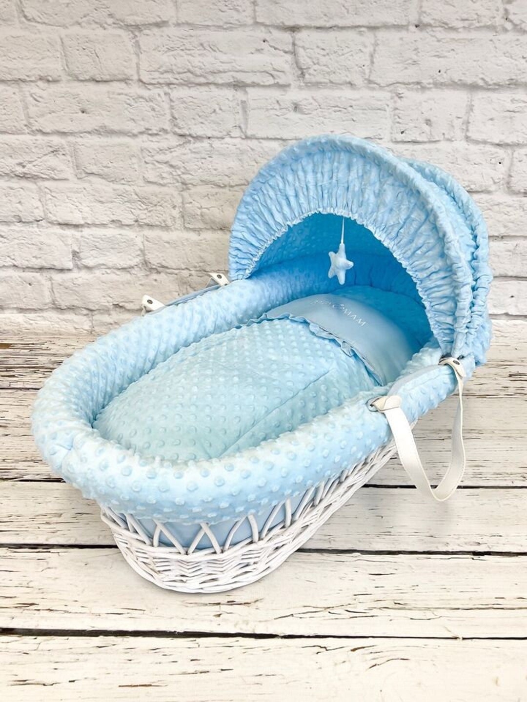 3 Piece Bedding Set Moses Basket Baby Nursery Blue Dimple Etsy UK