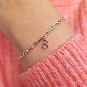 Pulsera con letra inicial, plata de ley, joyas para damas de honor, joyas personalizadas, regalo para el día de la madre