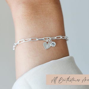 Initial birthstone bracelet, sterling silver, personalised jewellery, birthstone jewellery, bridesmaid gift, Mother’s Day present