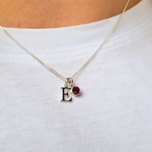 Colar inicial com pingente de pedra de nascimento, prata esterlina, joias personalizadas, aniversário, corrente de bola, corrente de freio, presente de dia das mães