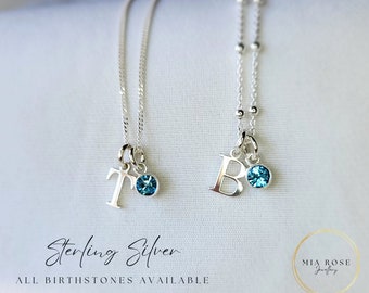 Custom initial and birthstone necklace, birthday gift, monogram necklace, personalised charm necklace, crystal birthstone, gift ideas