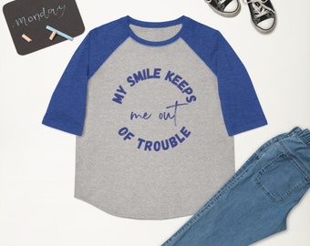My Smile Keeps Me Out of Trouble Custom Youth baseball shirt