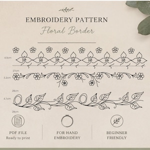 Border Embroidery Pattern, Flower Border Embroidery Design, Floral Frame Embroidery, Simple Flowers Embroidery Design Easy Embroidery