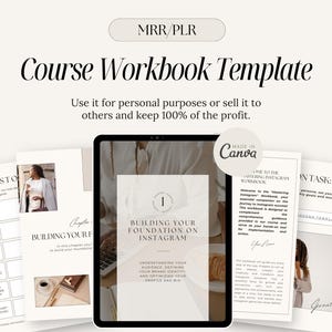 May include: A digital course workbook template with a white background and black text. The title of the course is "Building Your Foundation on Instagram". The workbook is designed to help users understand their audience, define their brand identity, and optimize their profile and bio. The template is made in Canva and is available for personal use or for sale.