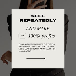 May include: A cream-coloured graphic with the text "SELL REPEATEDLY AND MAKE 100% profits." The text is in a bold, sans-serif font. Below the text is a description about PLR rights and selling for 100% profit.