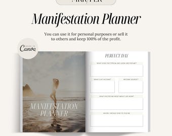 MRR/PLR Manifestation Planner, Manifestation Workbook Template, Manifestation Journal, PLR Digital Planner, Full Resell Rights, Canva Templ