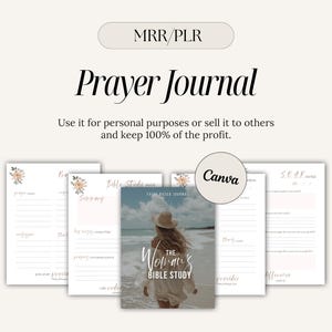 Prayer Journal w/ Master Resell Rights, Bible Study Journal, MRR Women&#39;s Faith Based Journal, PLR Digital Products, Canva Digital Journal