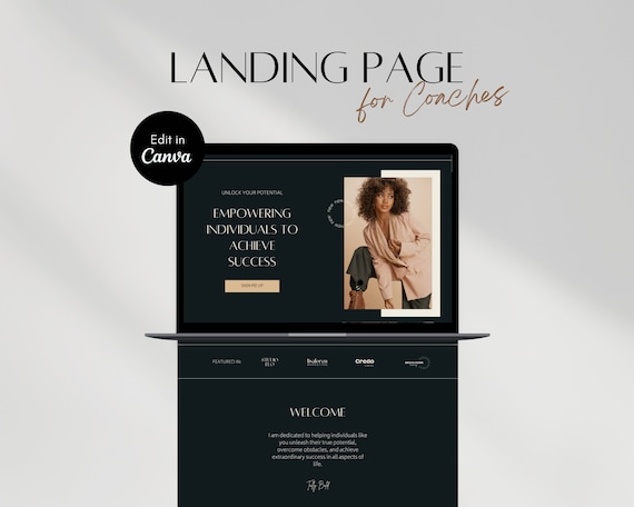 Dark Theme Canva Website Template: Coach Landing Page (Digital Download)