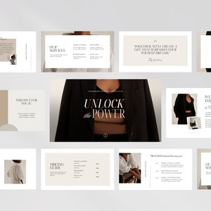 May include: A presentation slide deck with a beige and white color scheme. The text "Unlock the Power" is featured in a large, bold font. The presentation is about coaching and personal development.