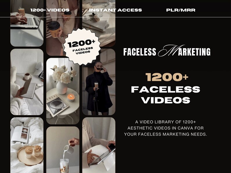 1200 Faceless Aesthetic Videos for Instagram Reels, Minimalist Faceless Digital Marketing Videos With Master Resell Rights, MRR/PLR, Canva image 1