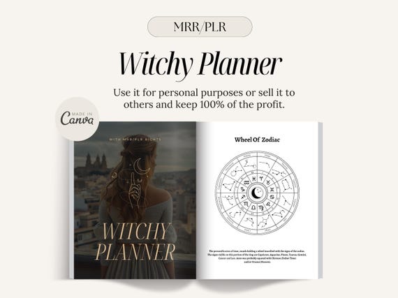 MRR PLR Witchy Planner, Witch Journal, Includes Master Resell Rights, Sell as Your Own, Printable Planner, Digital Planner, Canva Template