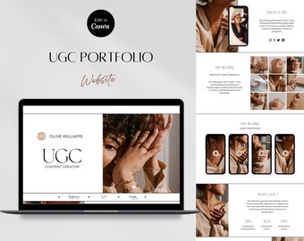 May include: A website homepage for a UGC content creator. The website features a photo of a person wearing gold jewelry and the text "OLIVE WILLIAMS UGC CONTENT CREATOR".