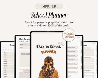 PLR School Planner MRR Digital Product DFY Planner Canva Template Resell Rights Bundle with Cozy Fall Stickers