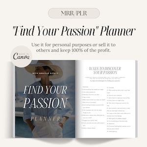 May include: A white and black planner with the text "Find Your Passion" and "Ways to Discover Your Passion" on the cover. The planner includes a list of questions to help you discover your passion.