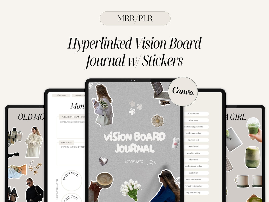 Vision Board Journal Canva Template: PLR Resell Rights, Scrapbook ...
