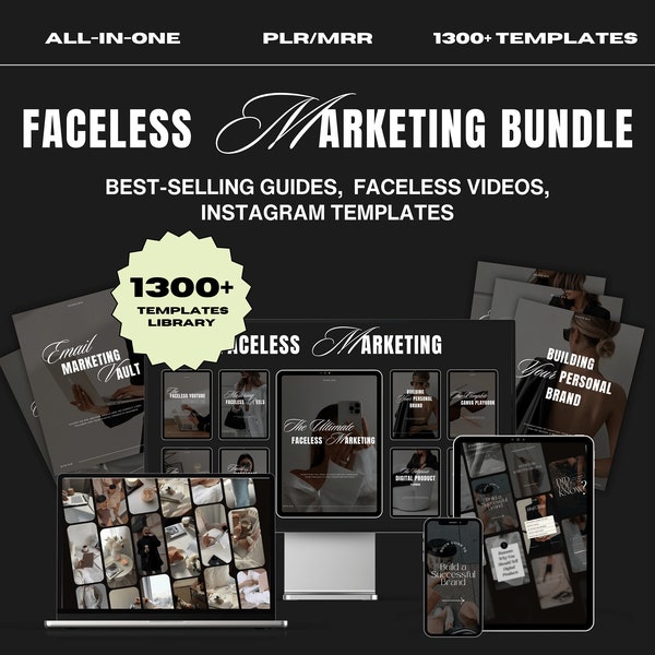 1300+ Ultimate Faceless Digital Marketing Bundle, Faceless Guides, Faceless Videos, Faceless Instagram, Master Resell Rights, MRR/PLR, Canva