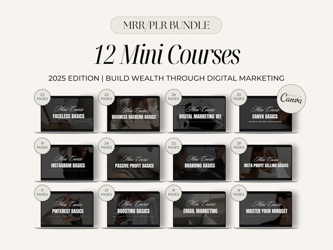 MRR/PLR 12 Mini Courses Bundle: Digital Marketing (canva Editable) - Etsy